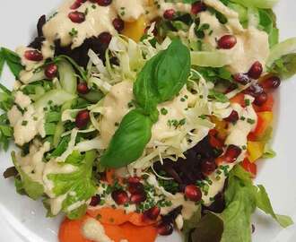 veganes Mandeldressing zu buntem Salat