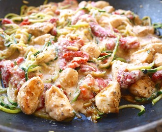 Creamy Roasted Red Pepper Sauce with Chicken and Zoodles (paleo, GF)