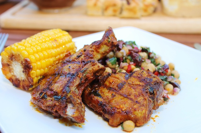 Spanish Lamb Chops with a Honey, Olive and Chickpea Salad