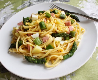 Spaghettini con asparagi, patate e mortadella/ Спагеттини со спаржей, картофелем и мортаделлой