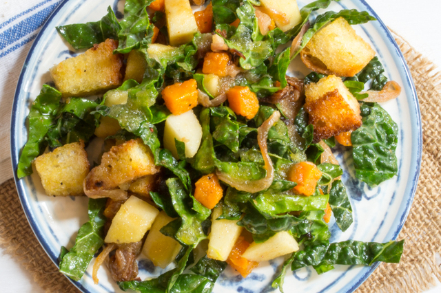 Butternut Squash Panzanella Salad with Apples and Kale