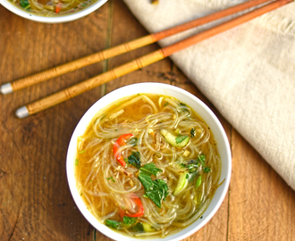 noodle soup with pak choi and lemongrass