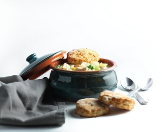 Chicken Pot Pie Soup with Cheddar Buttermilk Biscuit Topping