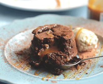 Peanut butter and salted caramel chocolate lava cake