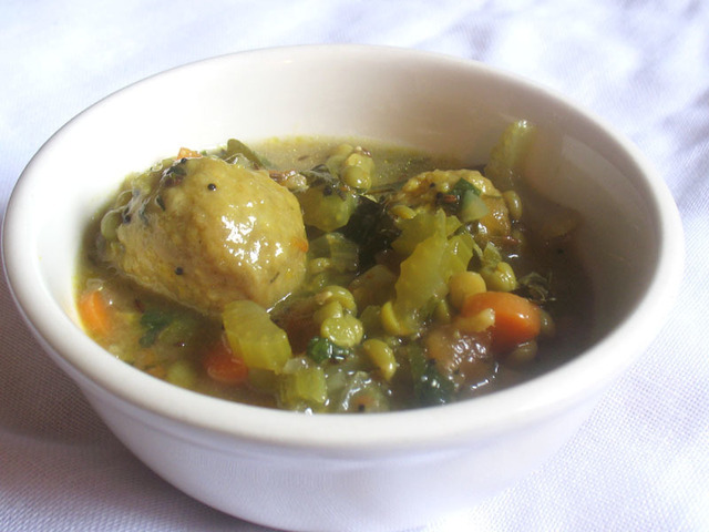 Indian-Style Split Pea Soup with Cornmeal Dumplings