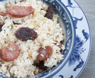 Chinese Sausage Rice - Double the Pleasure Using Spicy Sausage and Goose Liver Sausage