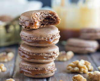 Chocolate Walnut Macarons with Salted Caramel #BrunchWeek