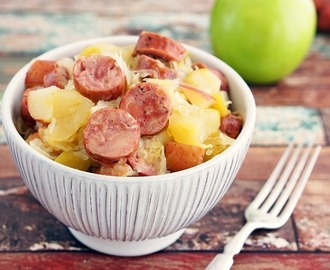 Slow Cooker Sauerkraut and Sausage with Apples and Potatoes