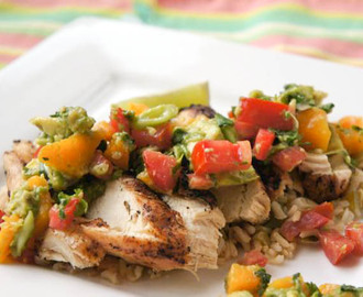 Grilled Chicken with Mango Salsa and Paella Rice
