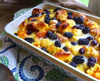 Blackberry and Blueberry Bread Pudding with Limoncello Glaze
