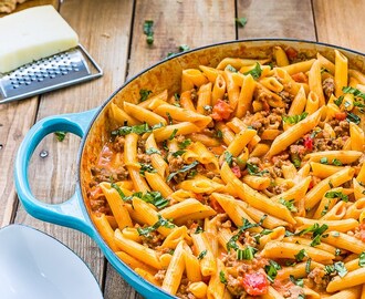 Penne with Sausage and Spicy Cream Tomato Sauce
