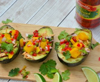 Grilled Avocados with Peruvian Chicken and Mango Salsa