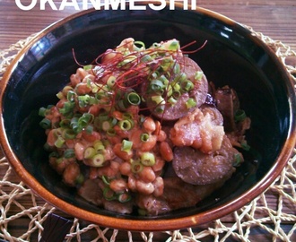 納豆と豚肉と茄子の味噌炒め丼
