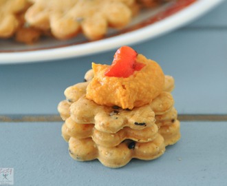 Chipotle olive oil crackers and roasted red pepper hummus