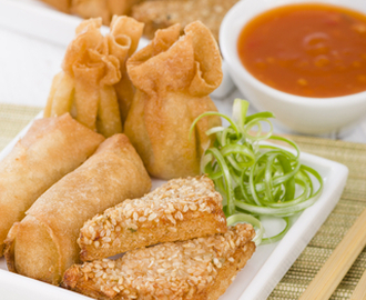 Asian Appetizers – Fried Wontons, Prawn Toast and Spring Rolls