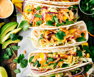 Asian Chicken Tacos With A Mango Slaw