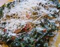Pancetta, Spinach and White Wine Garlic Alfredo over Spaghetti Squash