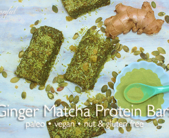 Ginger Matcha Protein Bars {paleo, raw, vegan, nut & gluten free}