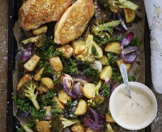 Rostad potatis och broccoli med kycklingfilé