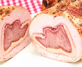 Pollo Relleno con Jamon Queso Bacon y Carne al Horno