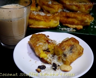 Pazham Nirachathu/  Sweet Coconut Stuffed Banana Fritter from Malabar (Kerala)