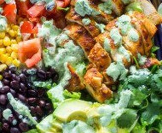 Greek Avocado & Grilled Chicken Salad with Greek Dressing