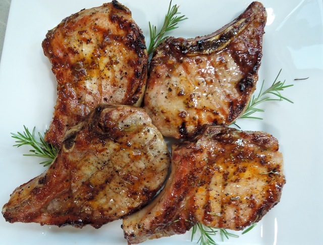 Grilled Pork Chops with Apricot and Whole-Grain Mustard Glaze
