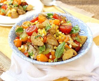 Roasted Potato Salad with Tomatoes, Peppers and Roasted Corn