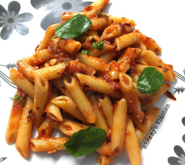 Penne pasta in tomato chilly sauce