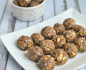 Dark Chocolate Peanut Butter Protein Bites with Toasted Quinoa