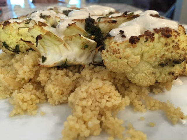 Moroccan Cauliflower Steaks with Caramelized Onion Couscous