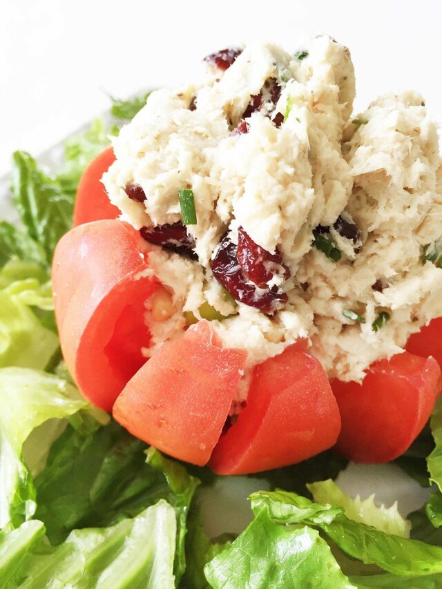 Healthified Chicken Salad Stuffed Tomato