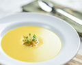Roasted Winter Squash Soup with Candied Ginger and Coconut Milk