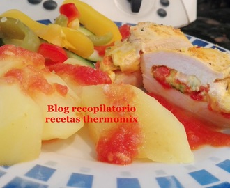 Pechuga de pollo rellenas con verduras y patatas thermomix