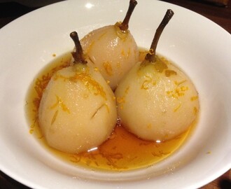 vanilla poached pears with orange caramel syrup