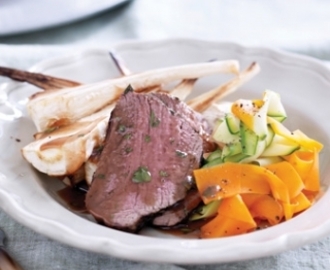 Roasted beef and winter veges with currant gravy