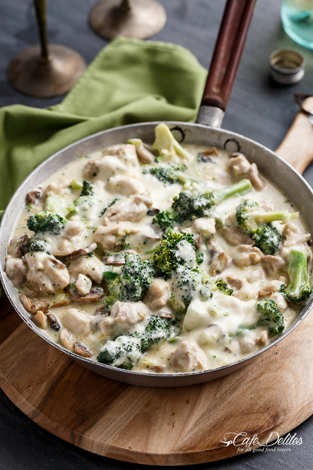 Chicken and Mushrooms in a Creamy White Wine Sauce