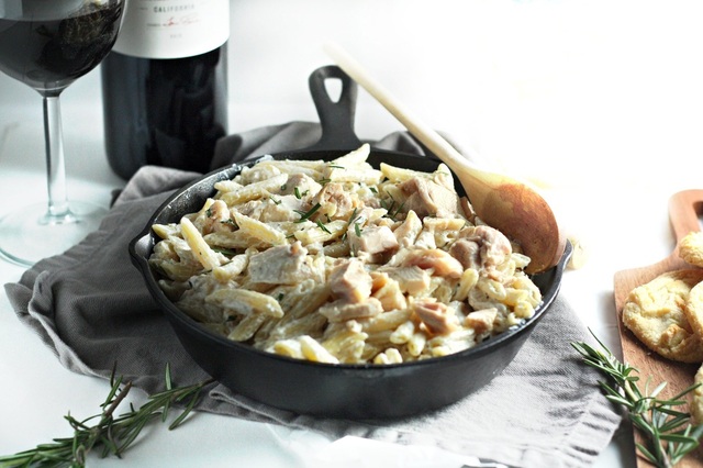 One Pot Mac and Cheese with Roasted Chicken, Goat Cheese and Rosemary