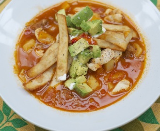 chorizo chicken soup with crispy tortilla strips