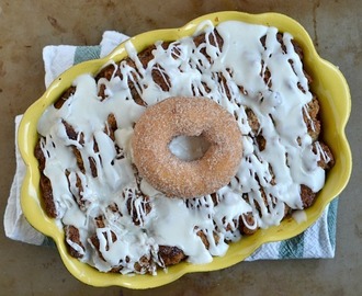 Cake Donut Bread Pudding with Vanilla Glaze