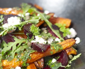 roasted carrot and beetroot salad with herb dressing