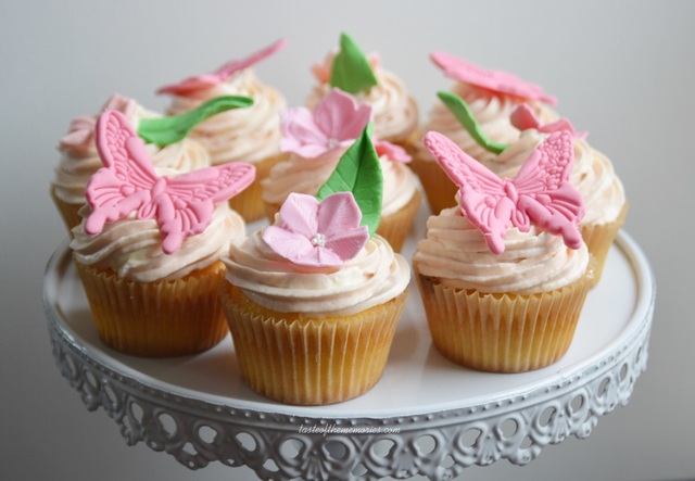 Vanilla cupcakes with raspberry buttercream.