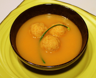 RECIPE:  Modernist Matzo Balls (Tomato Matzo Ball Soup with Pickled Garlic Chives)