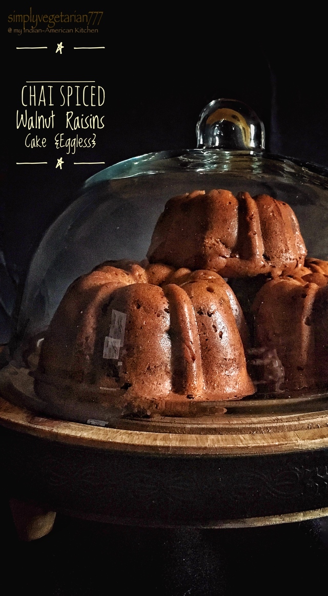 Chai Spiced Walnut Raisins Cake {Eggless} with Cinnamon Glaze