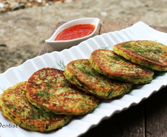 Recipe Savoury Zucchini Pancake (Gluten Free Courgette Fritter) with Cheese, Dill Weed, Bacon & Anchovies