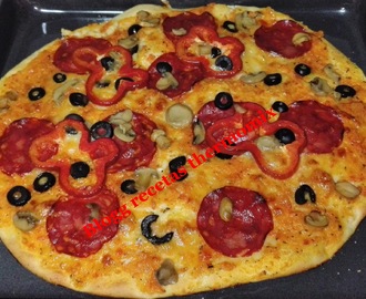 Pizza de pepperoni, emmental y champiñones con thermomix