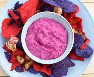 Apero – Terra chips – Dip van rode biet of geitenkaas met yoghurt