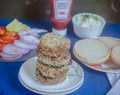 Sweet potato tikki burger- Vegan tikki served with cream cheese sauce - no onion, no garlic recipe