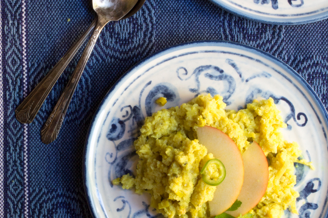 Curried (Paleo) Cauliflower “Risotto” with Pickled Apples