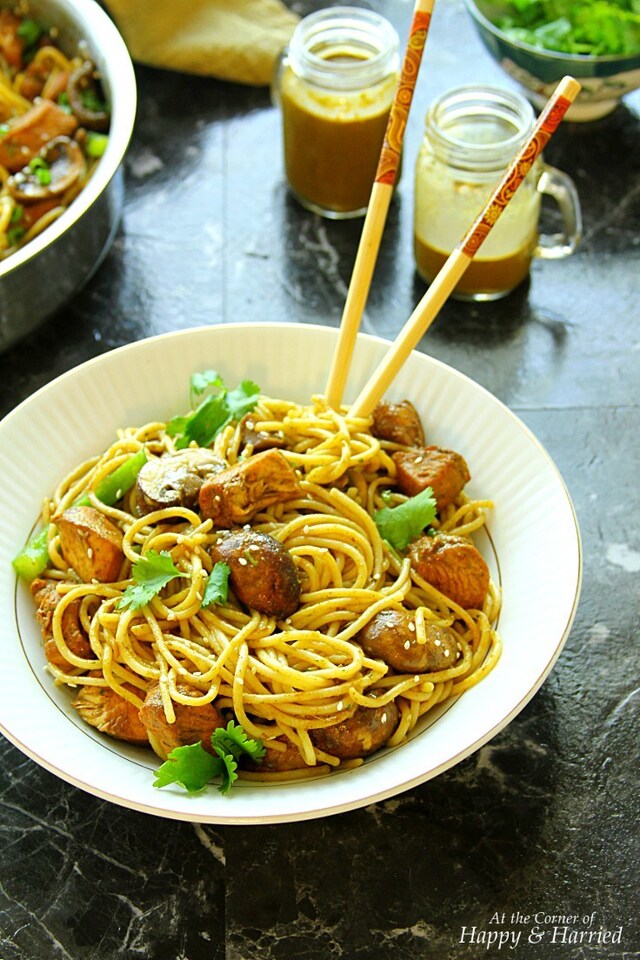 Asian Chicken Noodles With Cilantro Peanut Honey Sauce
